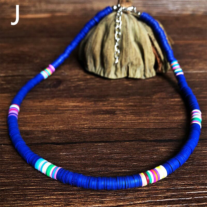 Bohemian Kleurrijke Klei Choker Ketting Voor Vrouwen Meisjes Boho Regenboog Polymeer Klei Kralen Verstelbare Kraag Femme Sieraden: J