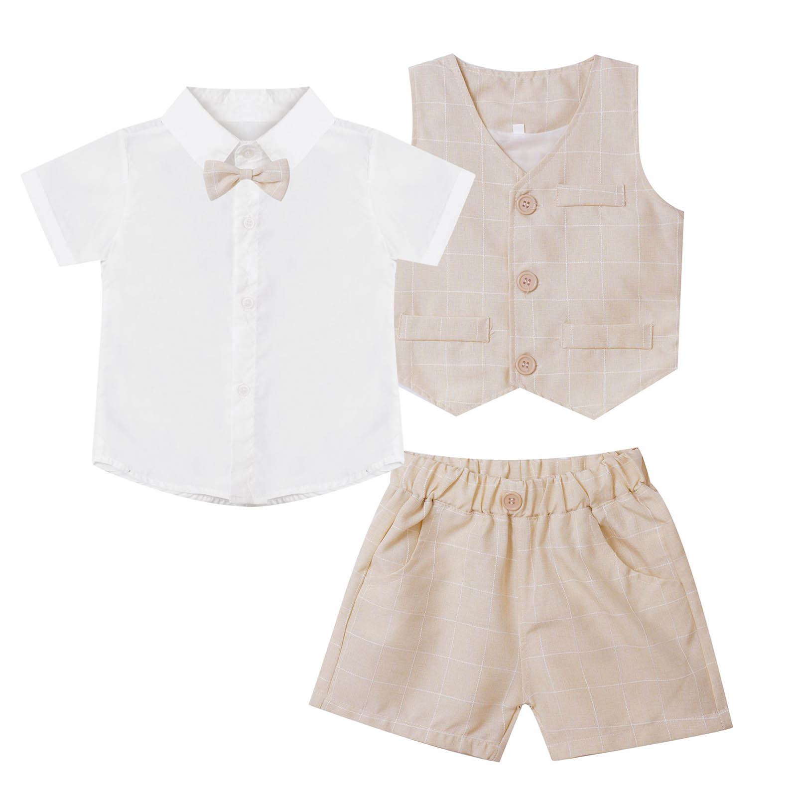 3Stck Kinder Kleidung setzt Gentleman Outfit Jungen Hochzeit passen Kleinkinder formell Anzüge Baby Junge Geburtstag Party Taufe Taufe tragen: Beige / 100