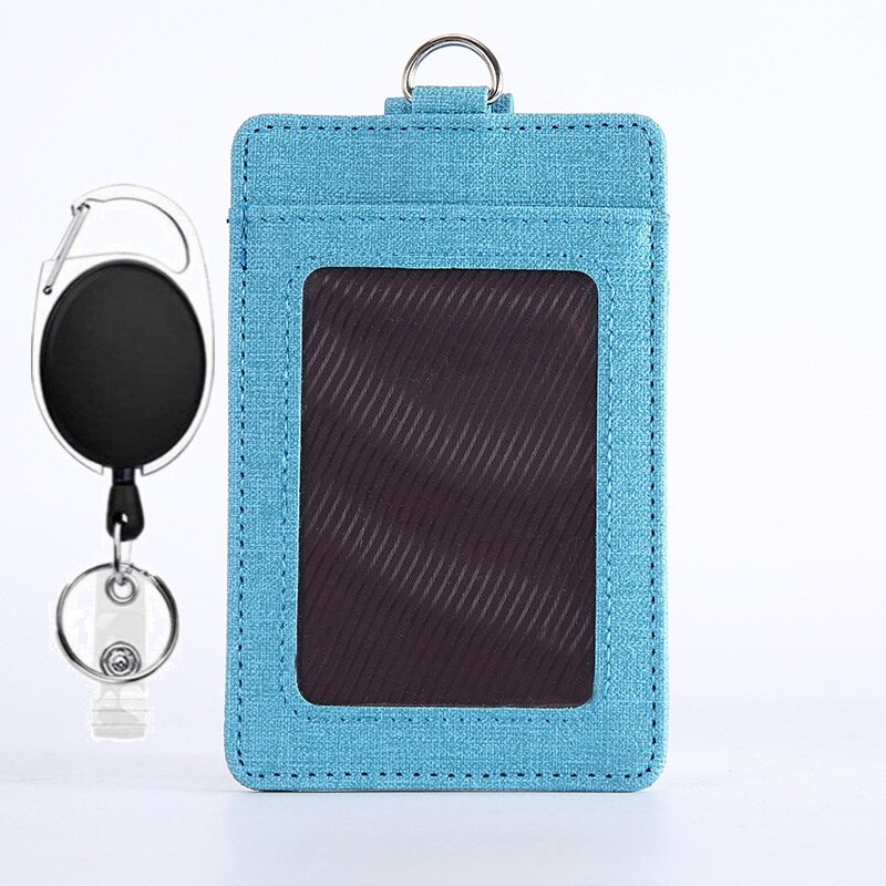 1 stks Intrekbare ID Badge Houder PU Leer Porte Bus Pass Case Cover Transparant Mannen vrouwen Bank Creditcardhouder kaarthouder: Marineblauw