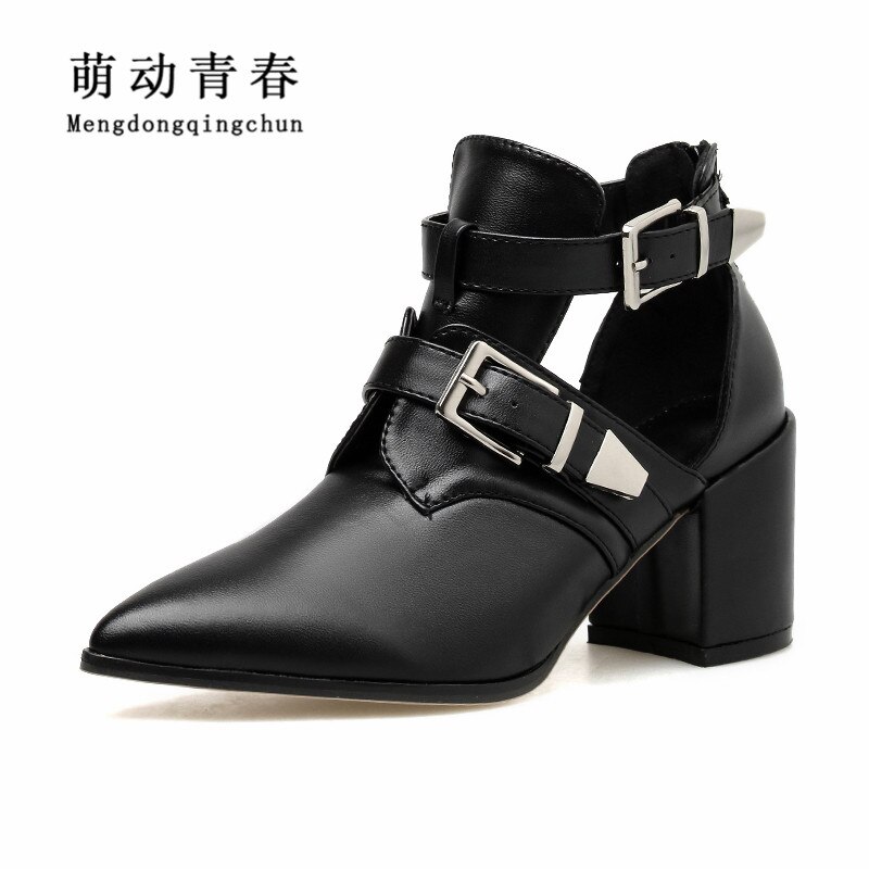 Taille 42 bottines femmes bout pointu à talons hauts femmes bottes d'été pompes Mules Sexy dames évider boucle sangle bottes de fête