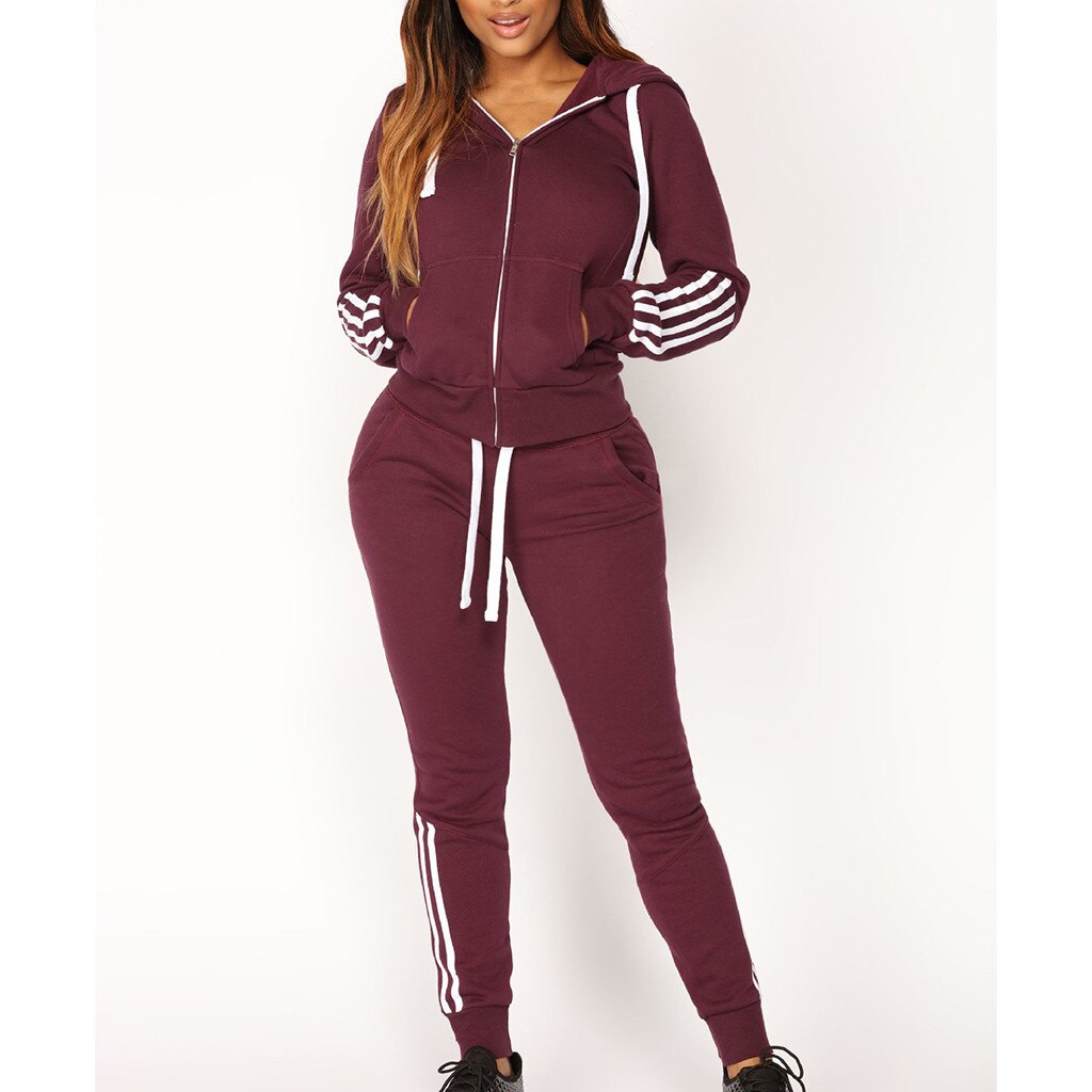 Mode Vrouwen Trainingspak Casual Streep Rits Lange Mouw Trui Sport Tops + Lange Broek Set Herfst Winter Pak Gym Sportkleding #11