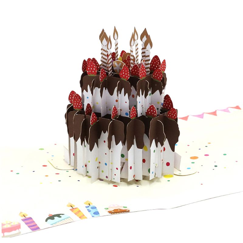 3D Pop Up Cake Greeting Cards Postcards Invitations with Envelope Birthday Party