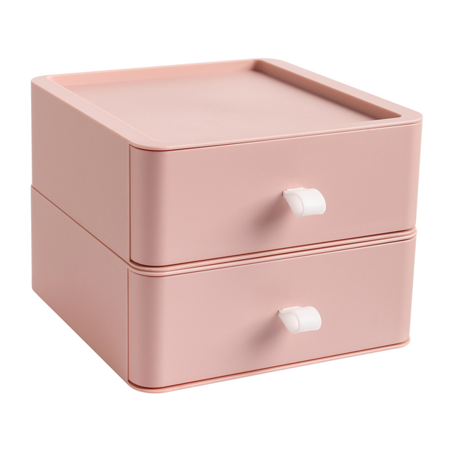 Desktop Stackable Organizer Drawer Office Accessories Storage Box Makeup Organizing Container Masks Lipsticks Bathroom Storage: Pink - 2 layer