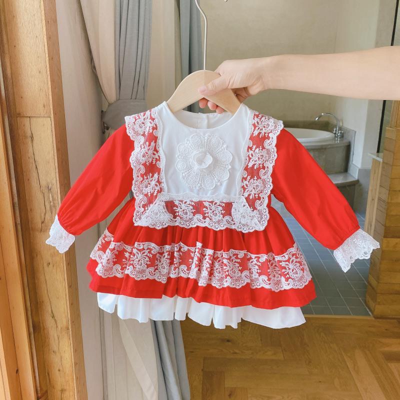 Ropa de España para bebé, vestidos españoles de otoño para niña, vestidos de baile de encaje rojo Lotia para bebé, trajes de Cumpleaños Infantiles, vestidos de bautismo para bebé