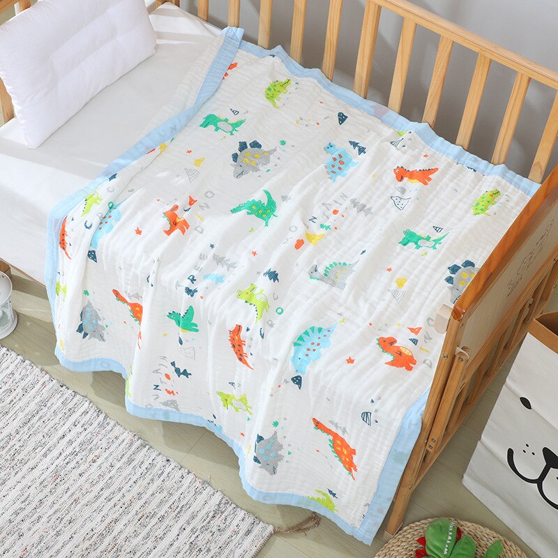 6 couches bébé emmailloter dans la couverture de bébé et emmailloter haute densité 100% coton bébé couvertures 150*200 tricoté bébé enfant poussette couverture: Dinosaur 150200