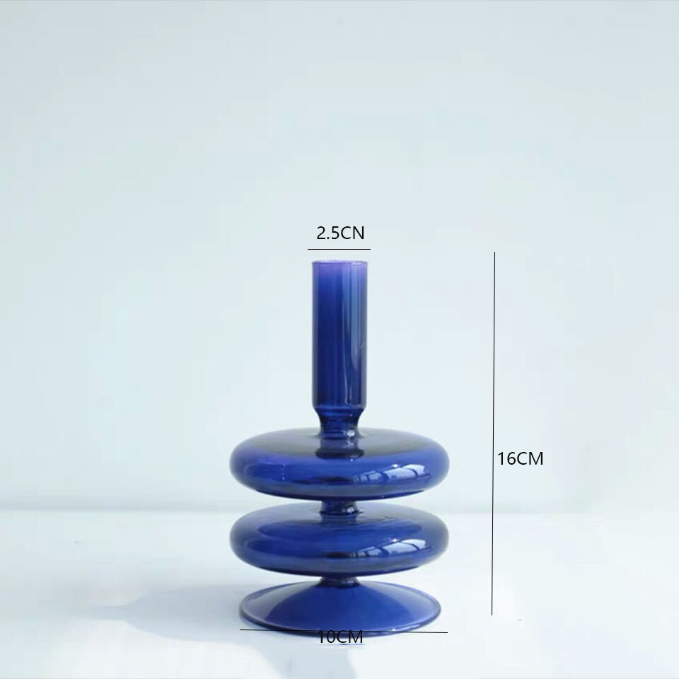 Suporte de vela nordic decoração para casa vaso de mesa acessórios de decoração de casamento castiçal de vidro vaso azul recipiente de vidro: D