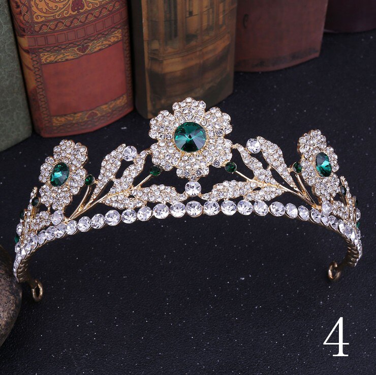 Women girls European Green Crystal Tiaras Vintage Rhinestone Pageant Crown Baroque Bridal Wedding Hair Jewelry Accessories: 4