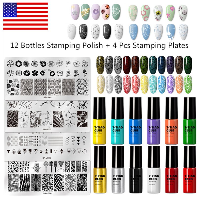 Ons Magazijn 6/10 Pcs Nail Stempelen Platen Set Stempelen Polish Bloem Geometrie Patroon Template Kit Vernis Basic Nail Art Stempel