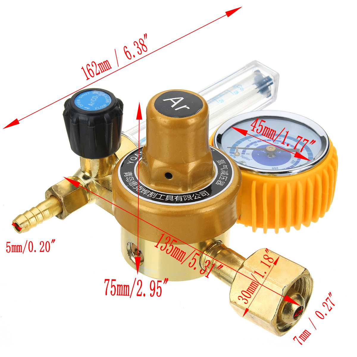 G5/8" 0-25Mpa Argon Flow-Meter CO2 Pressure Gas-Flow Regulator AR Reducer Pressure Gas-Flowmeter Argon Regulator Pressure