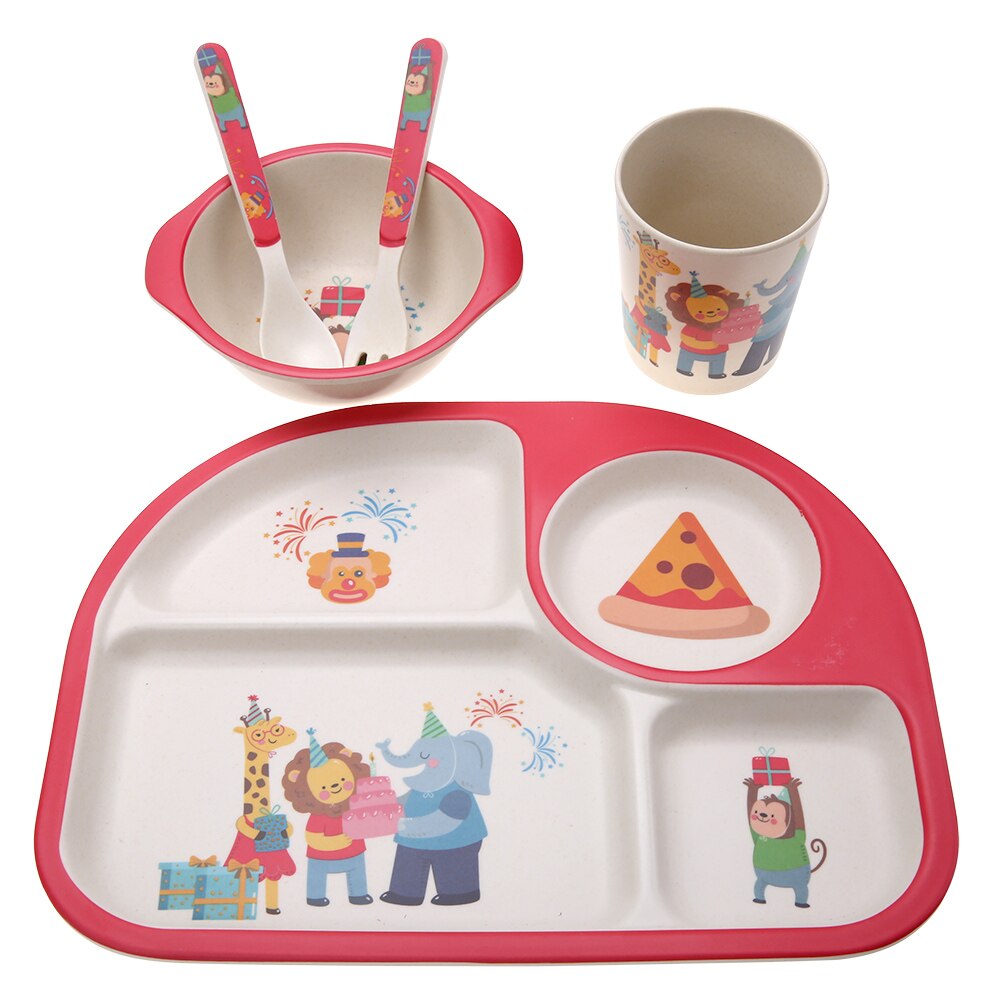 5 st/set bambufiber baby tallrik fat barn porslin fat servis baby miljövänlig: Himmelsblå