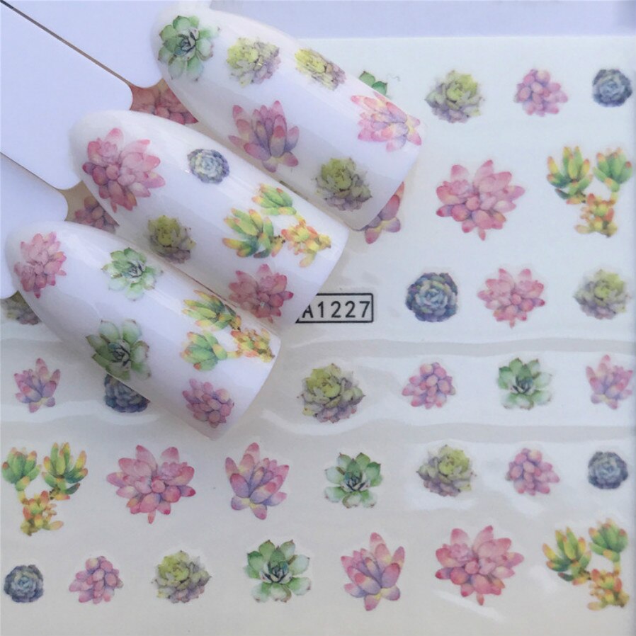 1 Pcs -selling Cactus Vlezige Plant Xiaoqing Nail Plakken Series Nail Art Water Transfer Stickers Volledige Wraps Tips DIY A1227
