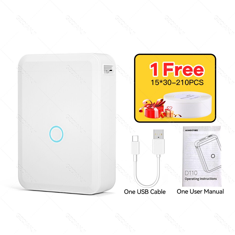 Niimbot Label Printer D110 Mini Wireless Protable Mobile Printer with 1 Roll Label Paper Price Tag Printing: 1 Printer