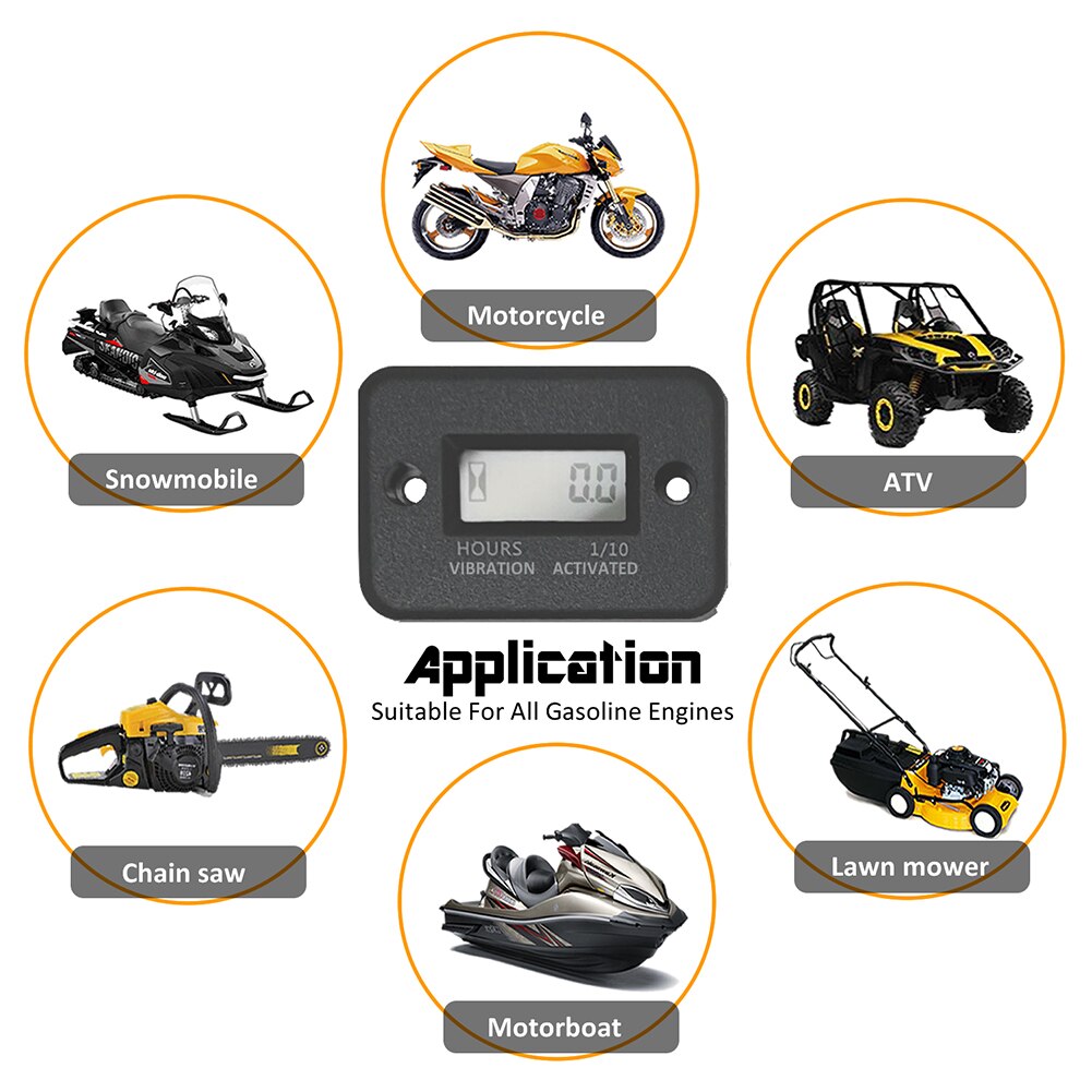 Digital Tach Hour Meter Tachometer for 2 or 4 Stroke Gas Engine Motorcycle Small Engines Boat