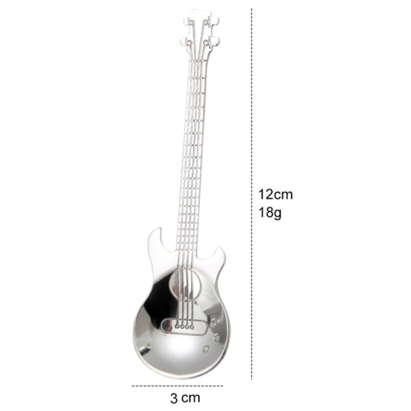 Cuchara de café con forma de guitarra de acero inoxidable para niños, cucharilla de té y café hermosa,: silver