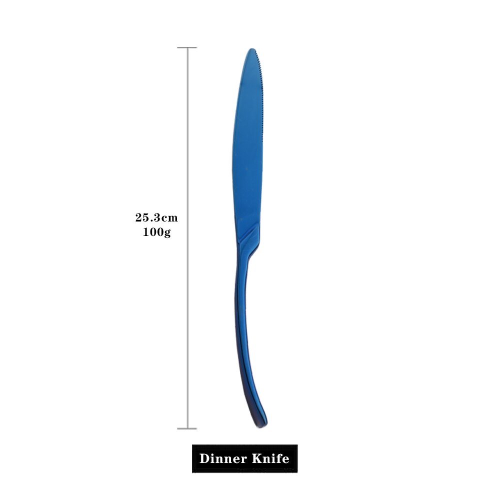 Blue Shiny Cutlery Dinnerware Set 304 Stainless Steel Flatware Steak Knife Dessert Fork Spoon Tableware Wedding Silverware Set: 1Pc Dinner Knife