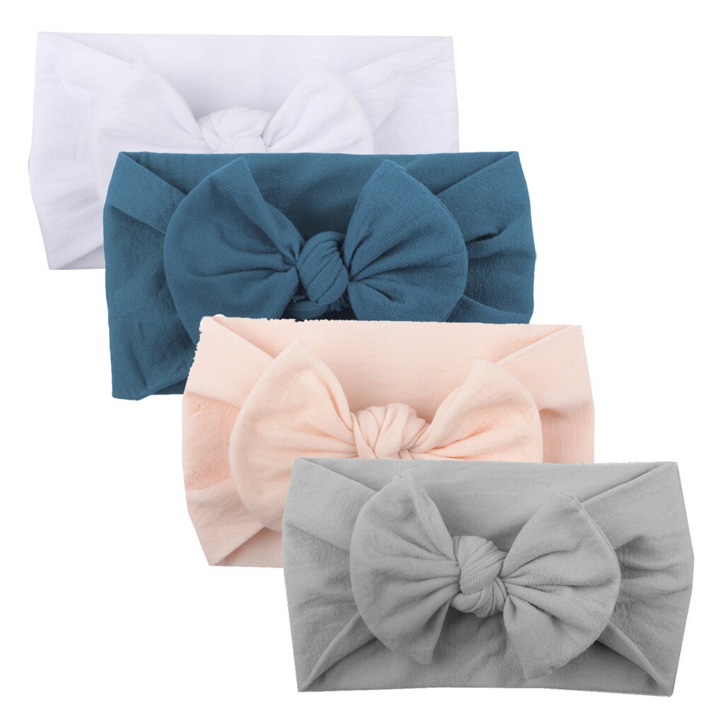 4Pc Baby Solid Hoofdband Meisjes Baby Peuter Tulband Solid Hoofdband Haarband Boog 4 Stuks Accessoires Hoofddeksels Повязки На Голову детям: A