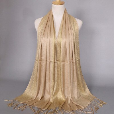 Hijab Femme Musulman Luxury Sparkly Gold Bright Silk Scarf Women Print Scarves Wraps Men Stoles Bandanas Bufanda Unisex Hombres: Camel