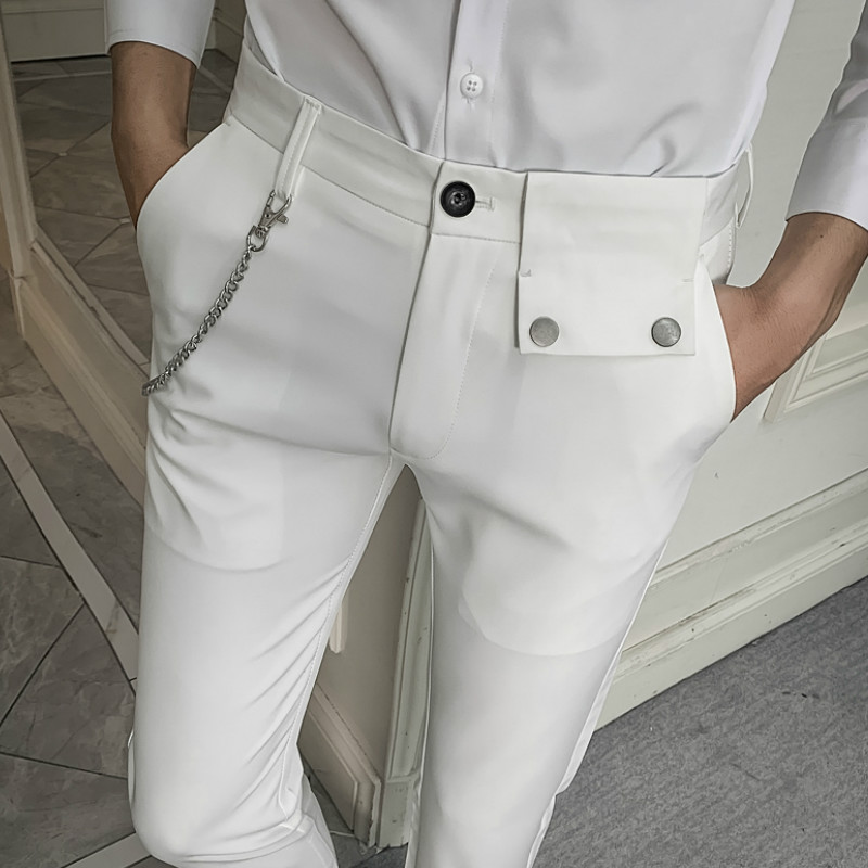 Kedja dekoration herr slim fit affärsklänning byxor fritidsbyxor byxor ankellängd formell bröllopsbyxa pantalon kostym