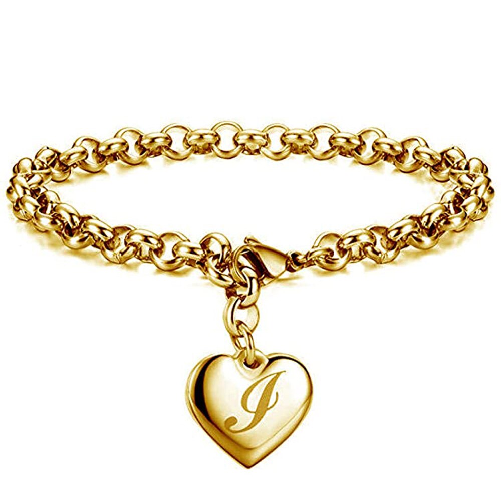 Bracelet avec lettres de l'alphabet en acier inoxydable, 26 lettres, breloque initiale, couleur or, pour femmes et filles, pour enfants