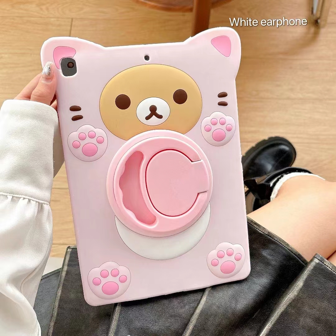 Ours rose de dessin animé mignon 3D, Kawaii, en Silicone souple, pour Ipad pro 9.7 10.5 air 5 4 3 2 10.9 2022 11 10. 2 avec étui pour tablette sur pied: NINE