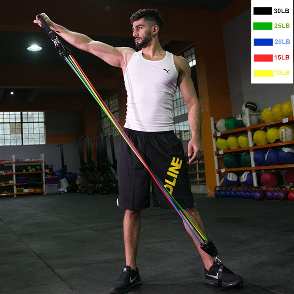 17Pcs Latex Resistance Bands Set Yoga Oefening Fitness Band Rubber Loop Buis Bands Gym Deur Anker Enkelbandjes met Zak