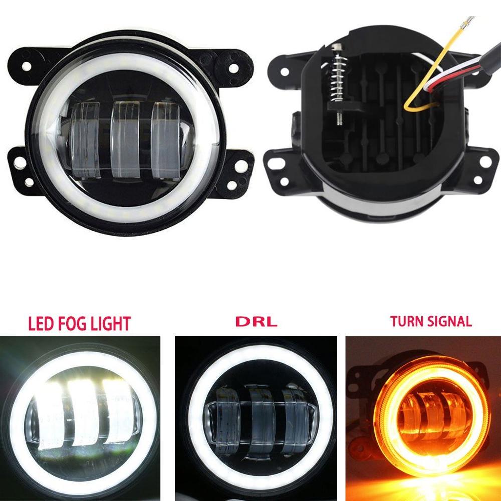 2PCS 4Inch Round Led Fog Lights 30W 6000K White Halo Ring DRL Off Road Fog Lamps For Jeep Wrangler JK TJ LJ Dodge Journey: white amber