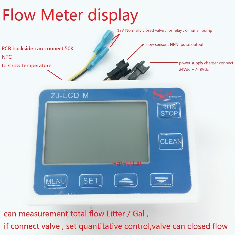 Zj-lcd-m strømningsmåler kontroller +1.25 &quot;hall flow sensor  dn32+ ntc temperatursensor