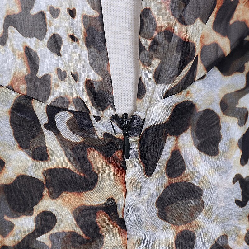 Twotwinstyle perspektiv chiffon print leopard sløjfe skjorte til kvinder o hals lanterne langærmet bluse kvinde forår