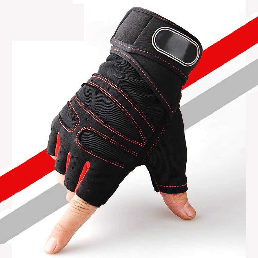 1 paire de gants d'équitation sport Fitness gants protéger poignet haltérophilie demi doigt gants Gym musculation formation gants: Rouge / 9.5 inches