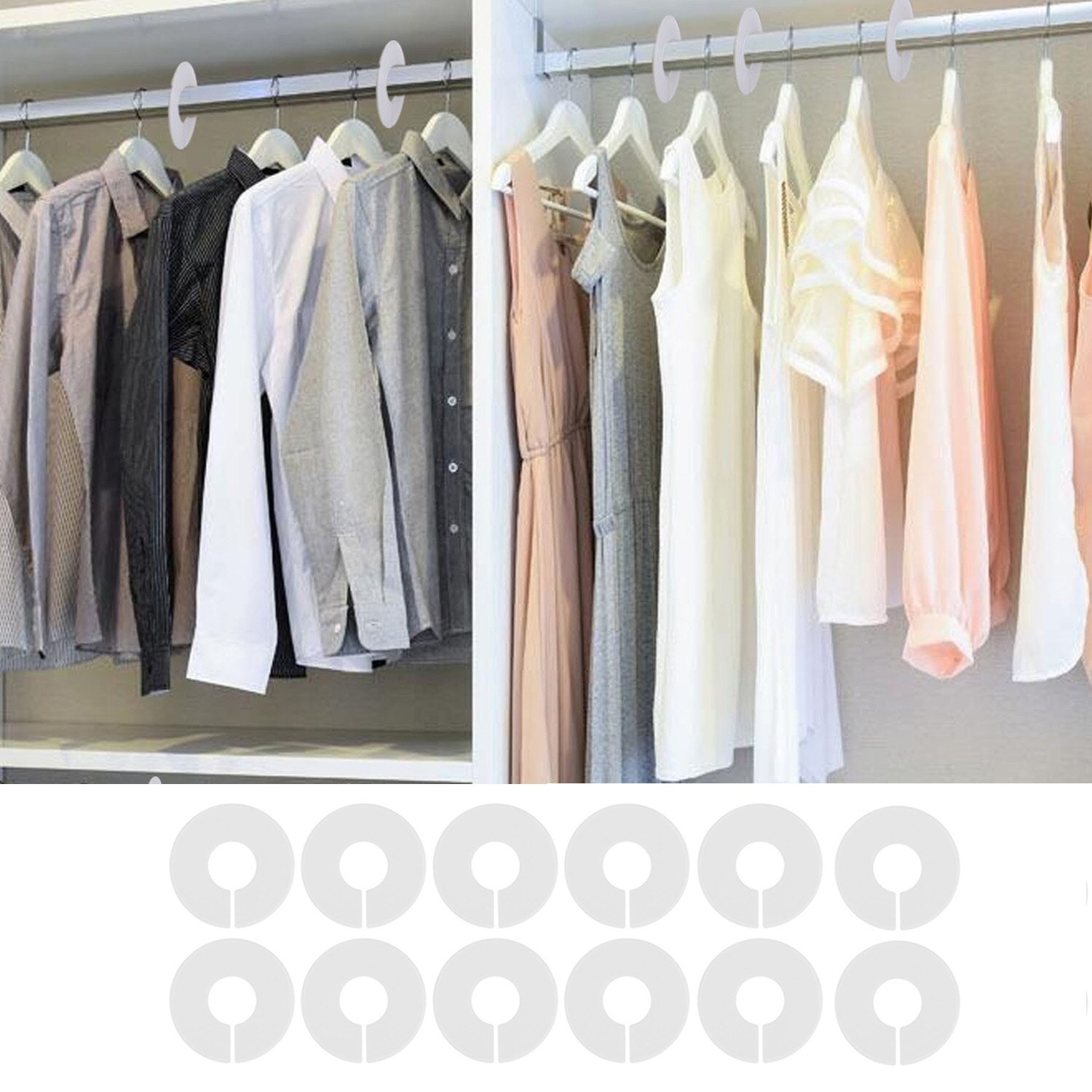 12 stk/sett hvite runde klesstativ henger størrelsesdeler hjemmebutikker diy klær størrelsesdeler runde kleshengere skapdelere