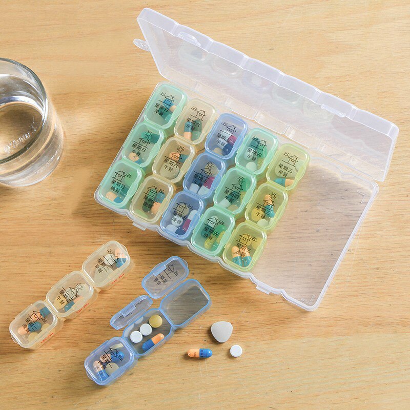 Capsule Sub-Packing Box Travel Double-Layer Large Pill Box Portable Carry Around A Week Pill Box Dispenser Medicine Storage Boxs