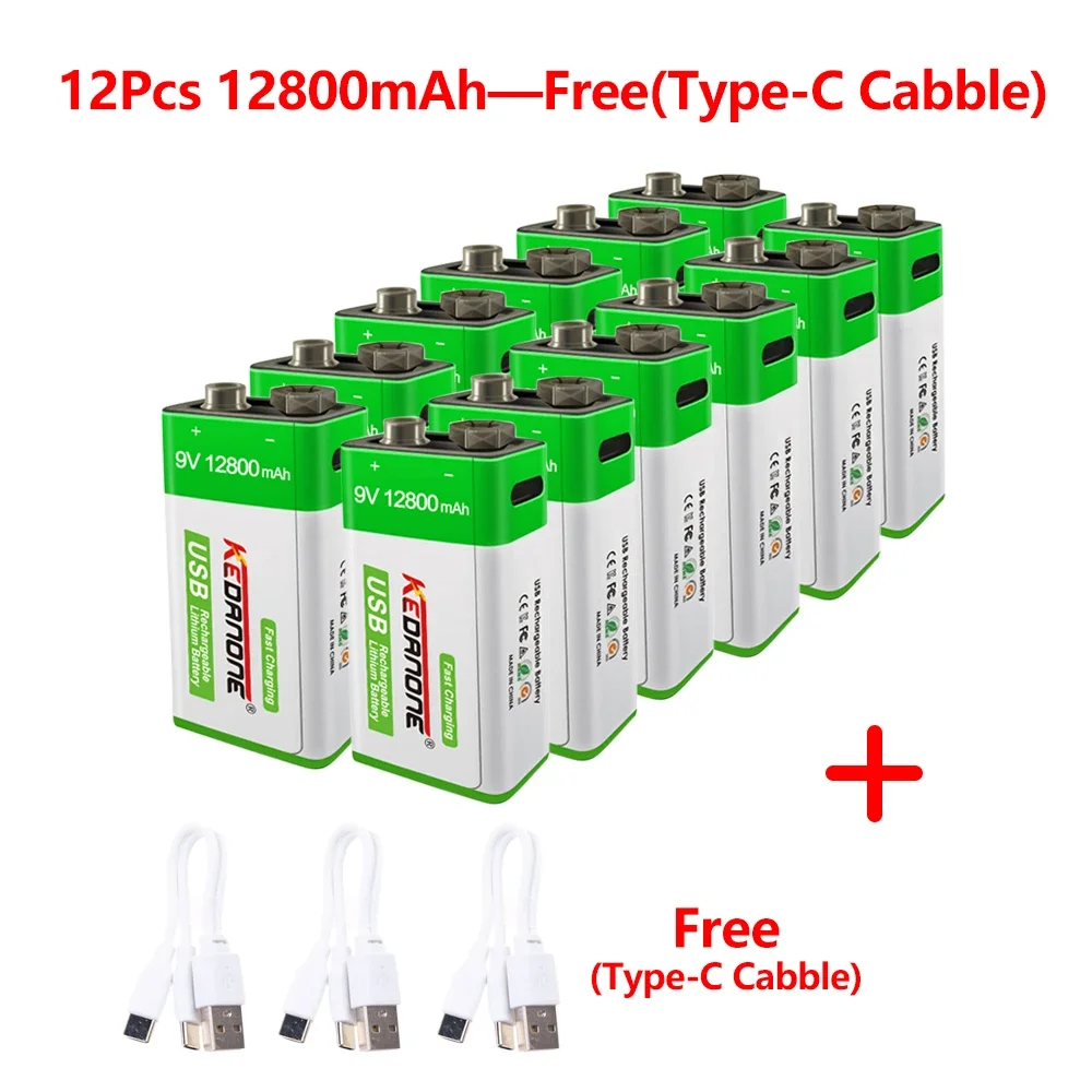 9V 12800mAh li-ion Rechargeable battery 6f22 9V lithium Micro USB Batteries for Multimeter Microphone Toy Remote Control KTV use: Yellow