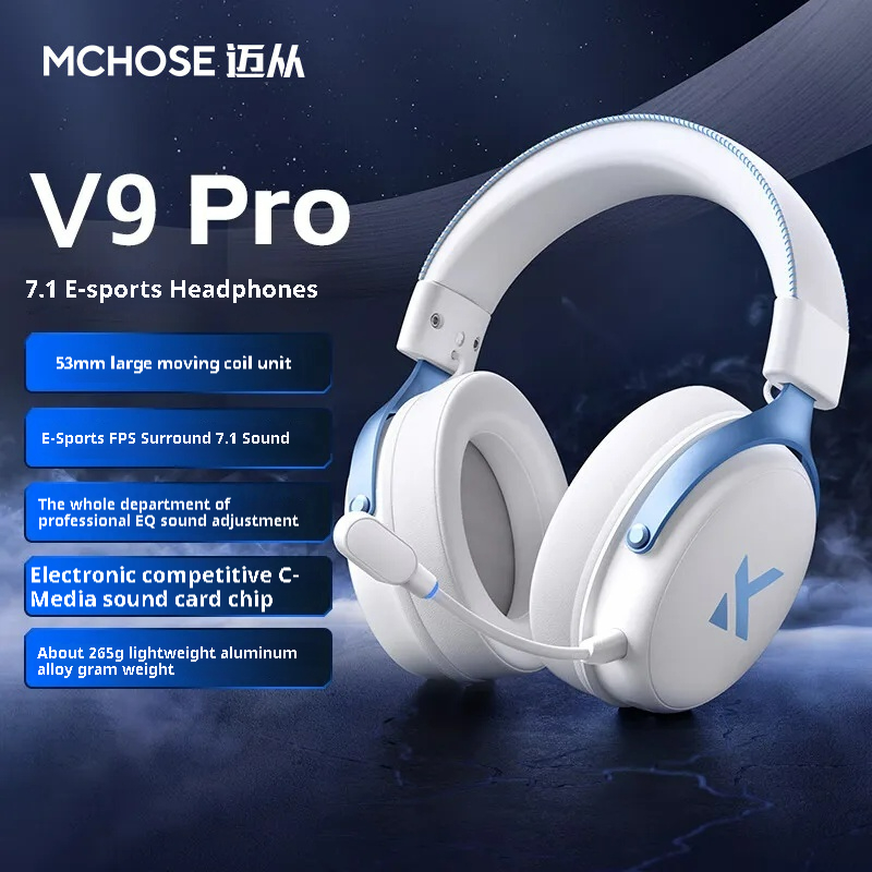 MCHOSE V9 Pro Draadloze Gaming Headset - 7.1 Surround Sound, 250 Uur Batterij, Ruisonderdrukkende Microfoon, Lichtgewicht: Blauw