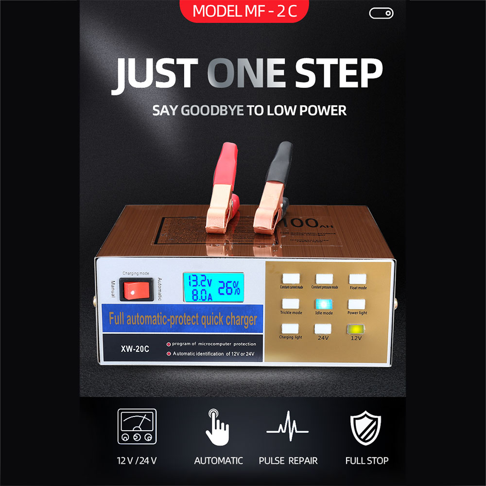 Car Battery Charger Intelligent Pulse Repair 12v 24v Full Automatic Intelligent 100AH Lead Acid Battery Car Battery With Adapter