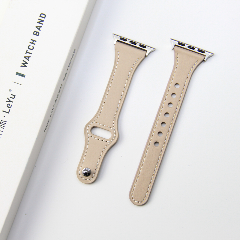 Thin Leather Strap for Apple Watch Band 10 9 8 42mm 46mm 41mm 44mm 45mm 38/40mm Women Watchband Bracelet Belt iWatch 7 se 6 5 4: APRICOT / 14mm