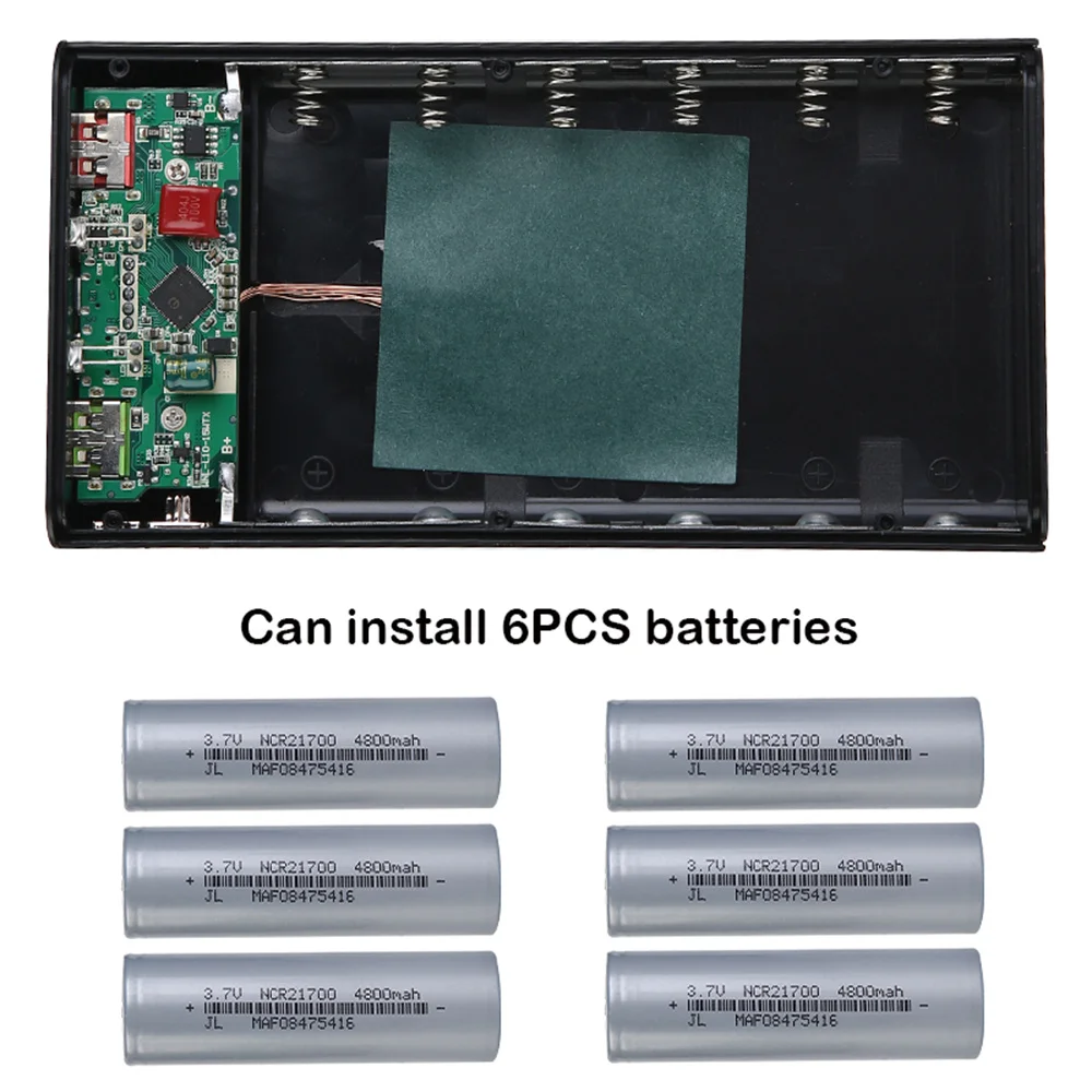 6*21700 Energie Bank fallen Unterstützung Schnell Schnelle Ladegerät Abnehmbare 21700 Batterie Halfter Ladung Kasten Ladung PD DIY Mit Taschenlampe