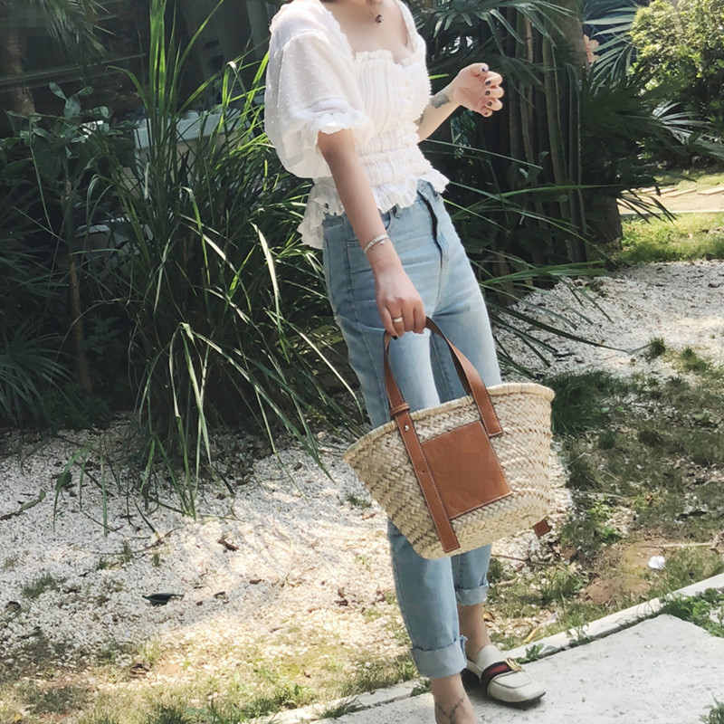 Populaire grand panier sac à main 100% paille naturelle armure femmes paille tissé sac