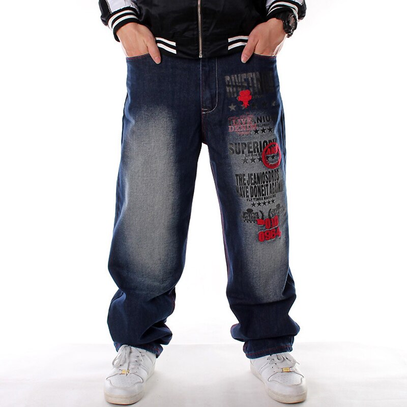 Plus størrelse fuld længde mønster trykt løse hip hop jeans mænd europæisk amerikansk stil mærke hip-hop trend denim bukser: 44