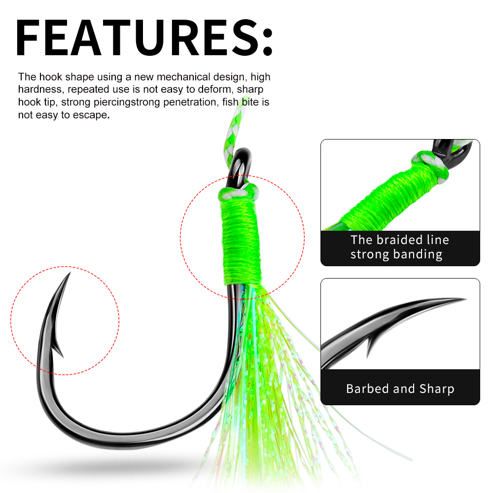 PROBEROS 5 uds luminoso con anzuelo de pesca con borla, anzuelos dobles con línea para pesca en agua salada y dulce, accesorios de pesca