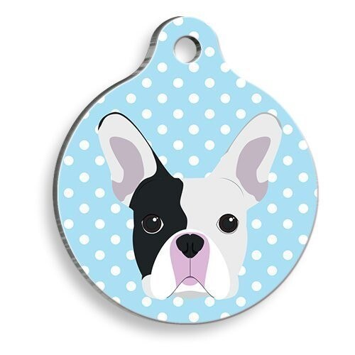 Bracelet rond pour chien Boston Terrier, à pois bleus