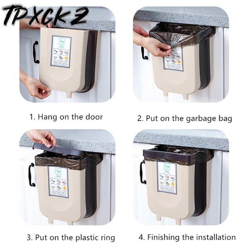 Kitchen Hanging Trash Can Wall Mounted Folding Waste Bin Bathroom Cabinet Door Hanging Bin Portable Car Trash Can