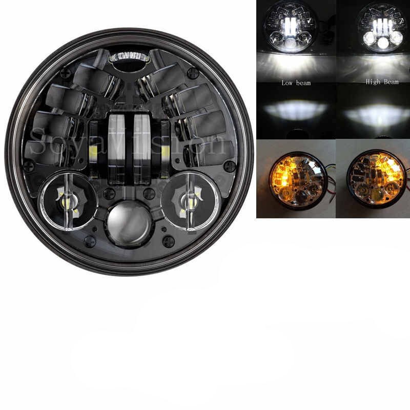 Black 5-3/4" Round Angel Eye LED H4 Headlight 5.75 inch Headlamp For Harley Dyna Low Rider Sportster Softail Breakout FXSB Super