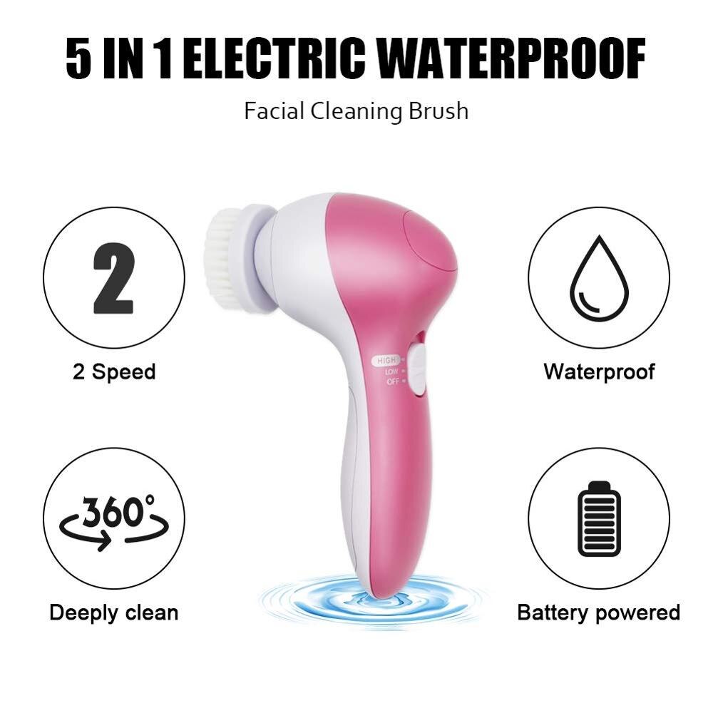 5 in 1 Elektrische Wasserdichte Gesichts Reinigung Dreh Pinsel einstellen für Tiefe Reinigung, Sanfte Peeling, Entfernen Mitesser, massieren