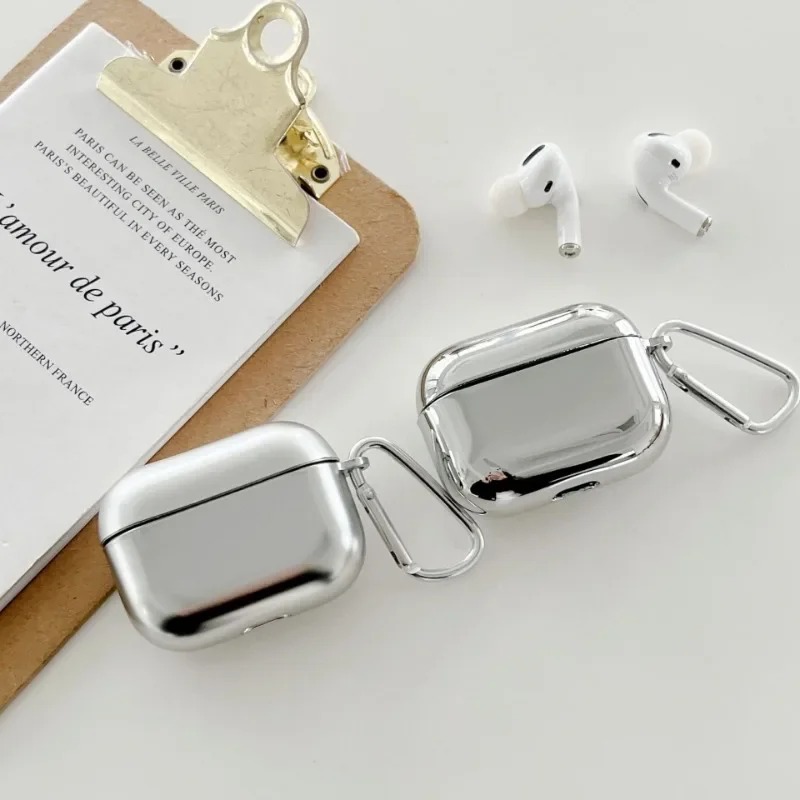 Electroplate Earphone Case For Airpods 1 2 3 Pro Protective Cover For Apple For Airpods Pro Case Silver Metal with Keychain Box