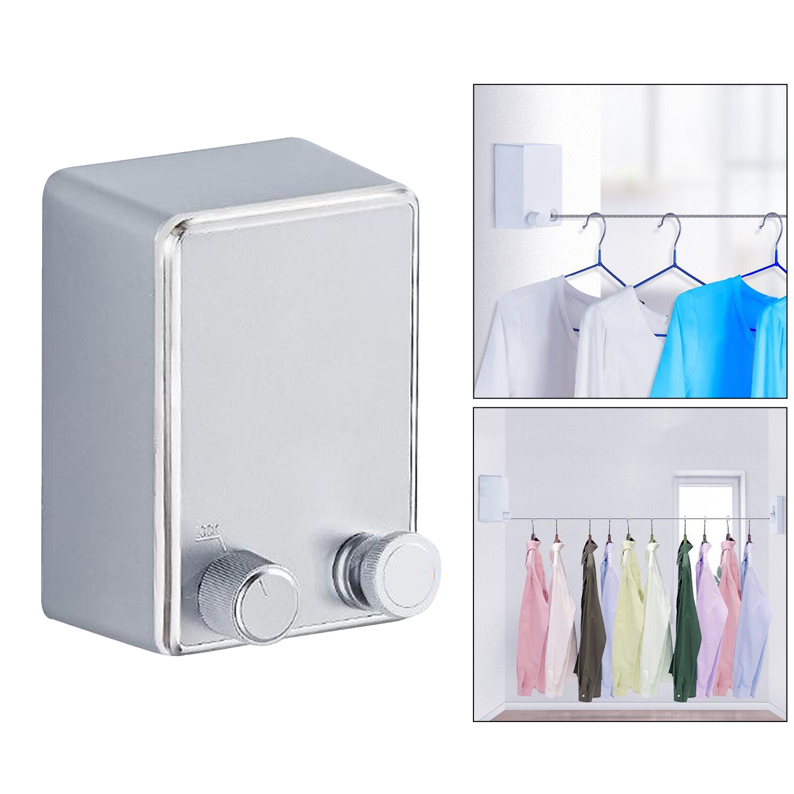 Retractable Clothesline Outdoor Indoor Laundry Line Hanging Clothing Drying Rack Clothesline Wire Rope: Upgrade Silver