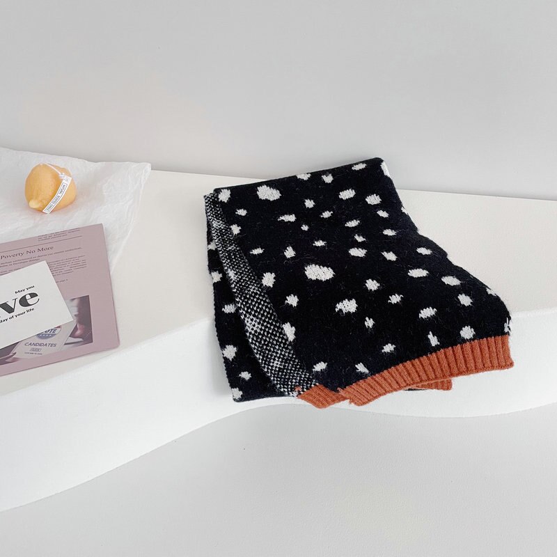 Moda coreana estilo estrangeiro leopardo impressão contraste cor cachecol de malha das crianças outono inverno meninos meninas bebê quente cachecóis: Preto