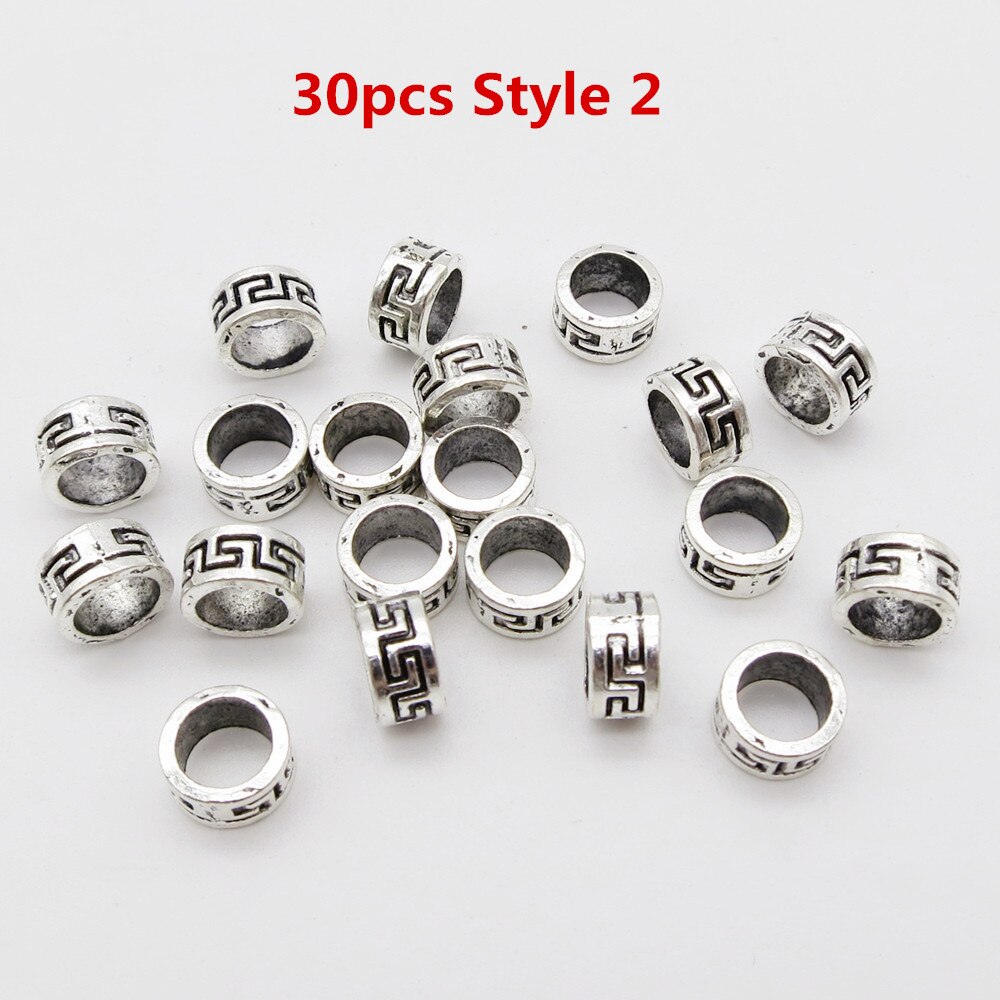 Runa vikinga pequeña trenzada para el cabello, anillos de cuentas de metal, plata, oro y bronce, accesorios para el cabello, 30 Uds./50 Uds.