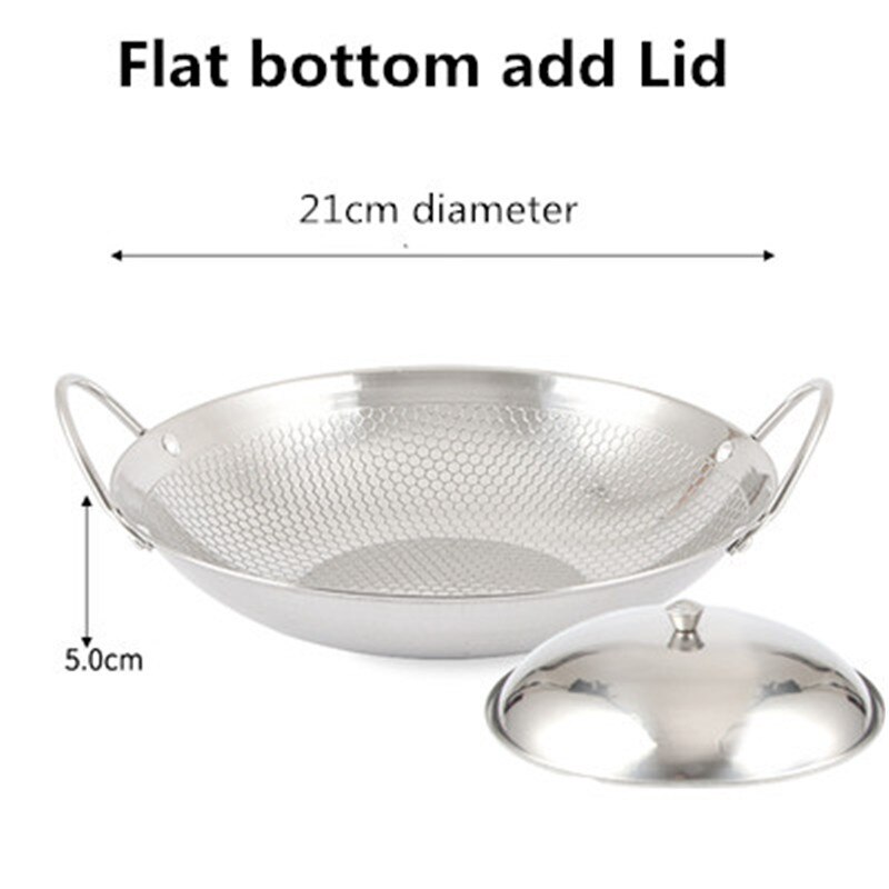 Stainless steel dry pot round bottom small pot thickened double ear non-stick pot bar tripod pot cooker hotpot pots and pans: 21cm2