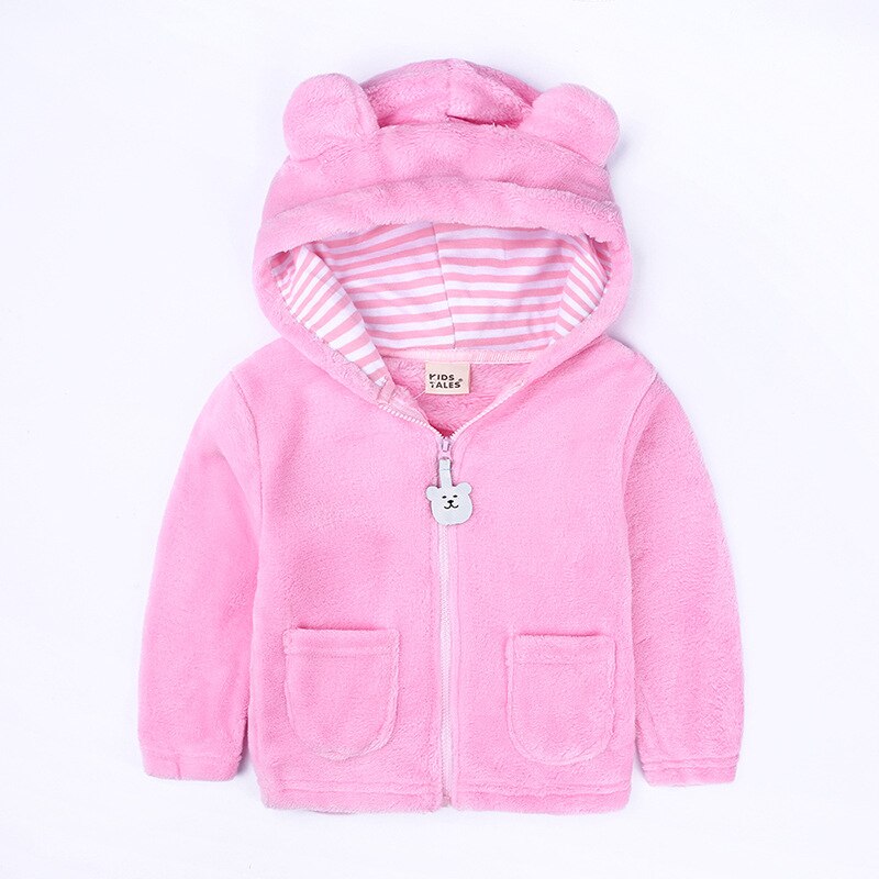 Unisex Winter Baby Boy Kleding 6-24M Katoen Capuchon Rits Baby Jas Coral Fleece Baby Meisje Kleding effen Flanel: Pink / 6m