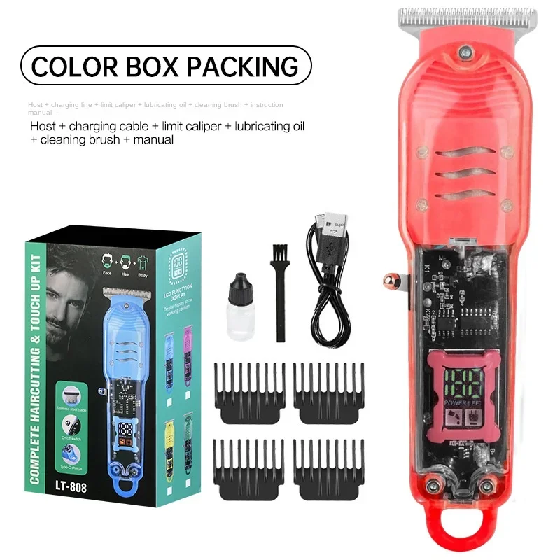 Hair Cutting Machine Rechargeable Clipper Transparent Electric Hair Trimmers For Men Cordless Hair Cut Machine: Red